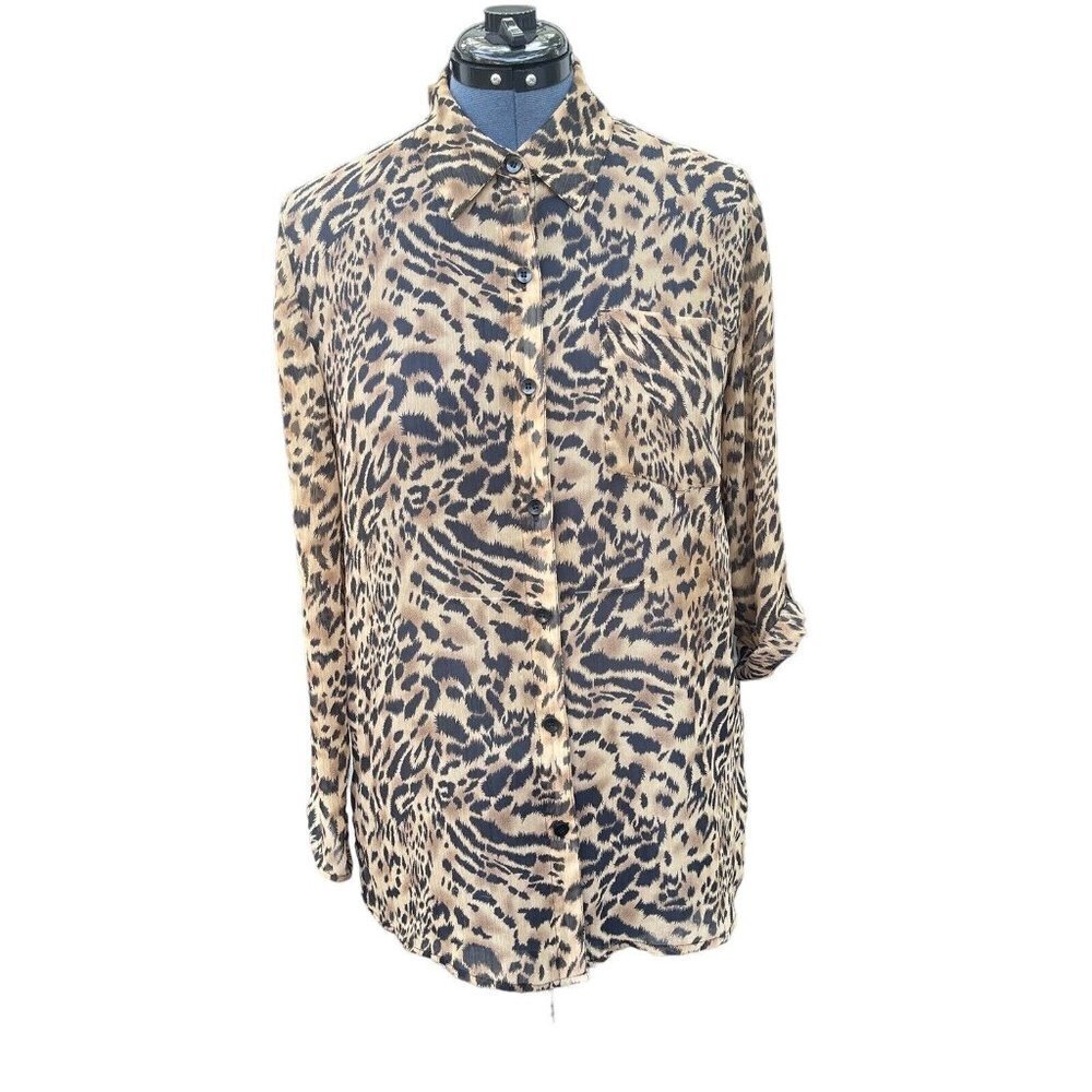 JM Collection JENNIFER MOORE Leopard Print Blouse‎ Size 10 Multicolor Semi-Sheer